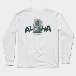 Pineapple Linear Art Print Design with Text "Aloha" Long Sleeve T-Shirt